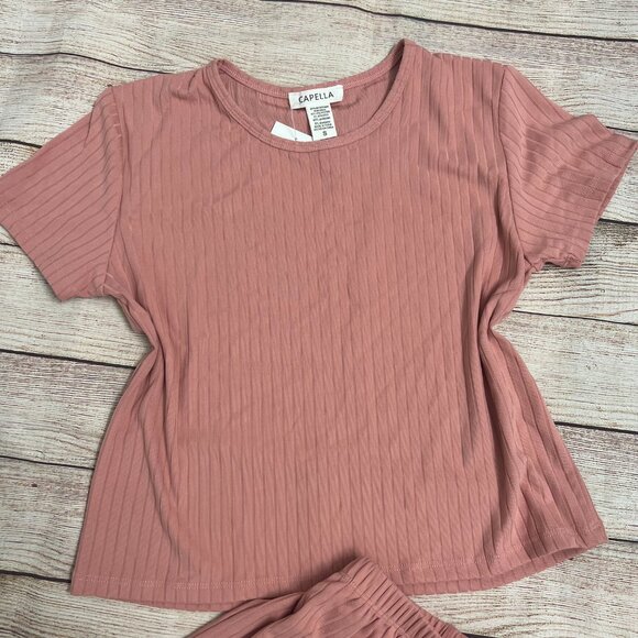 Capella Pink Ribbed Lounge Set Women's Size Small | 2PC Crop Top & Shorts | Cute - Picture 5 of 7